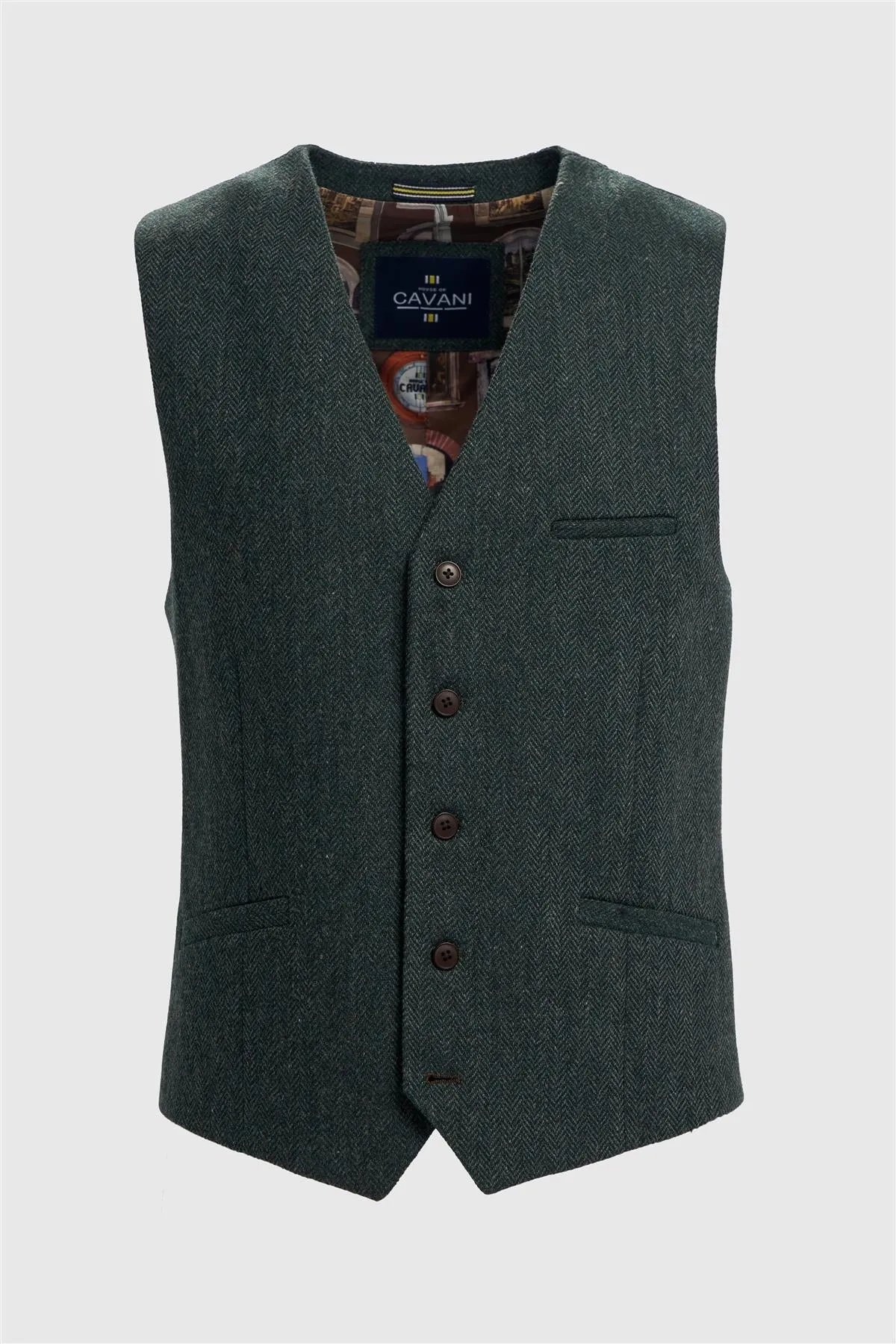 Thomas Lush Olive Tweed Waistcoat sold by House of Cavani product image thumbnail 3