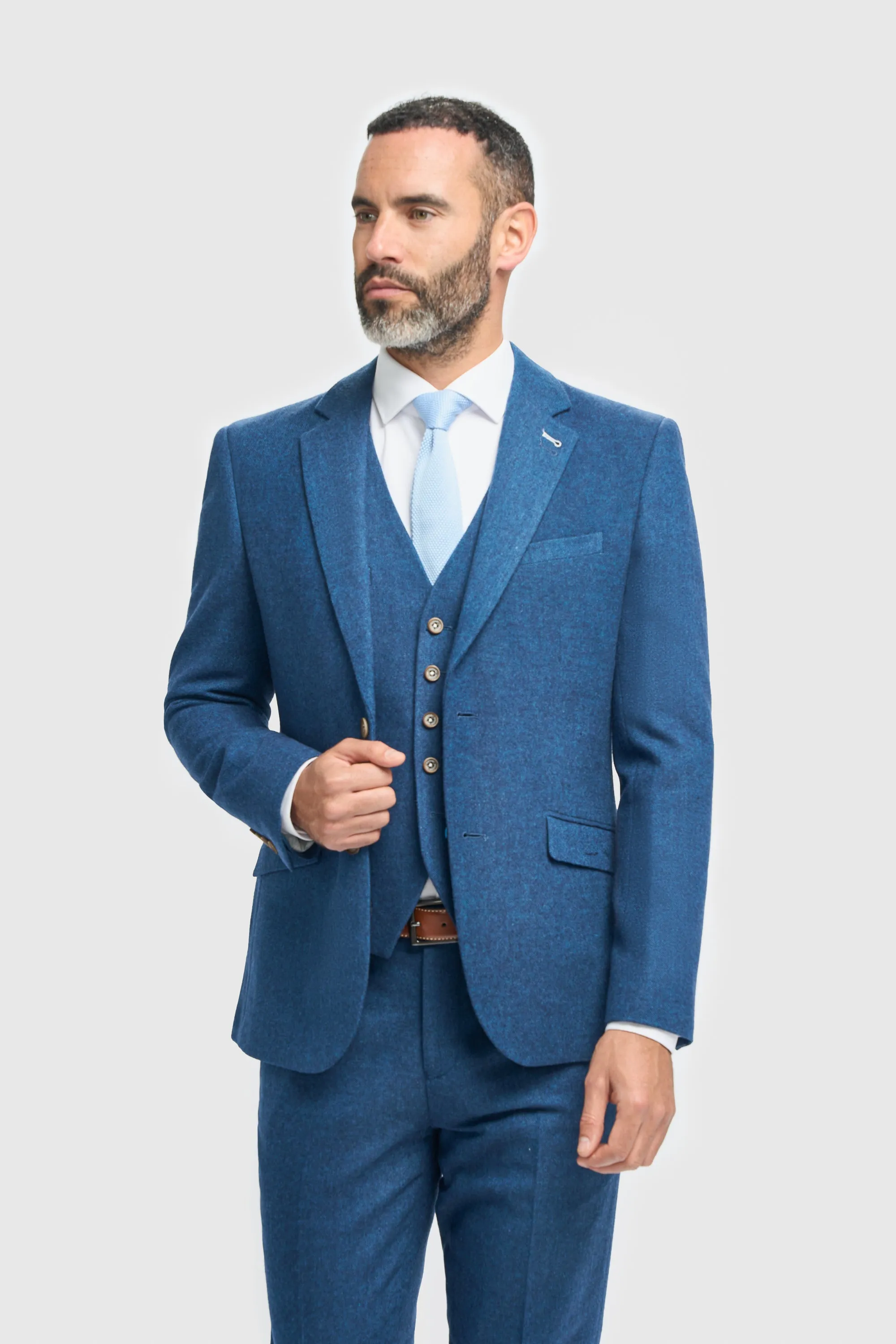 Blue Tweed Slim Fit Three Piece Suit sold by House of Cavani product image thumbnail 2