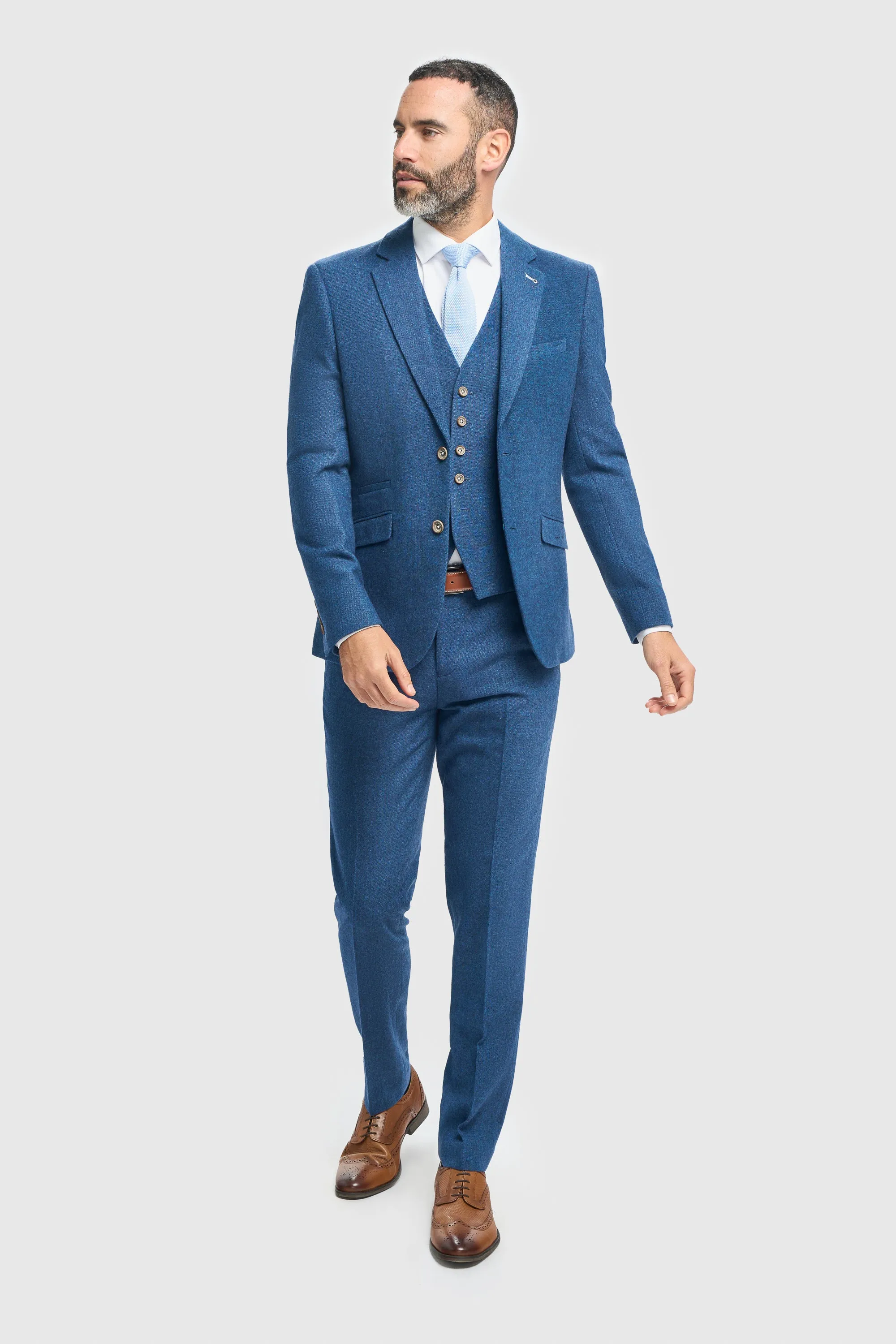 Blue Tweed Slim Fit Three Piece Suit sold by House of Cavani
