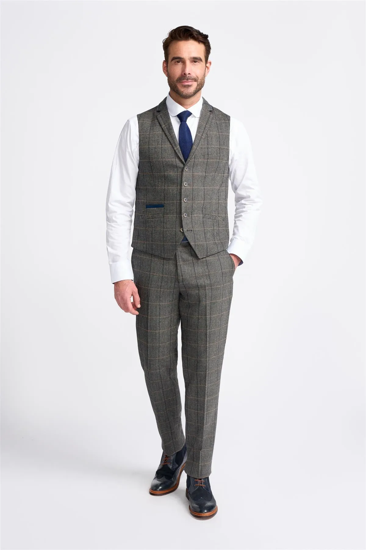 Grey Tweed Check Waistcoat sold by House of Cavani product image thumbnail 2