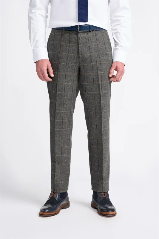Grey Tweed Check Trousers made by House of Cavani