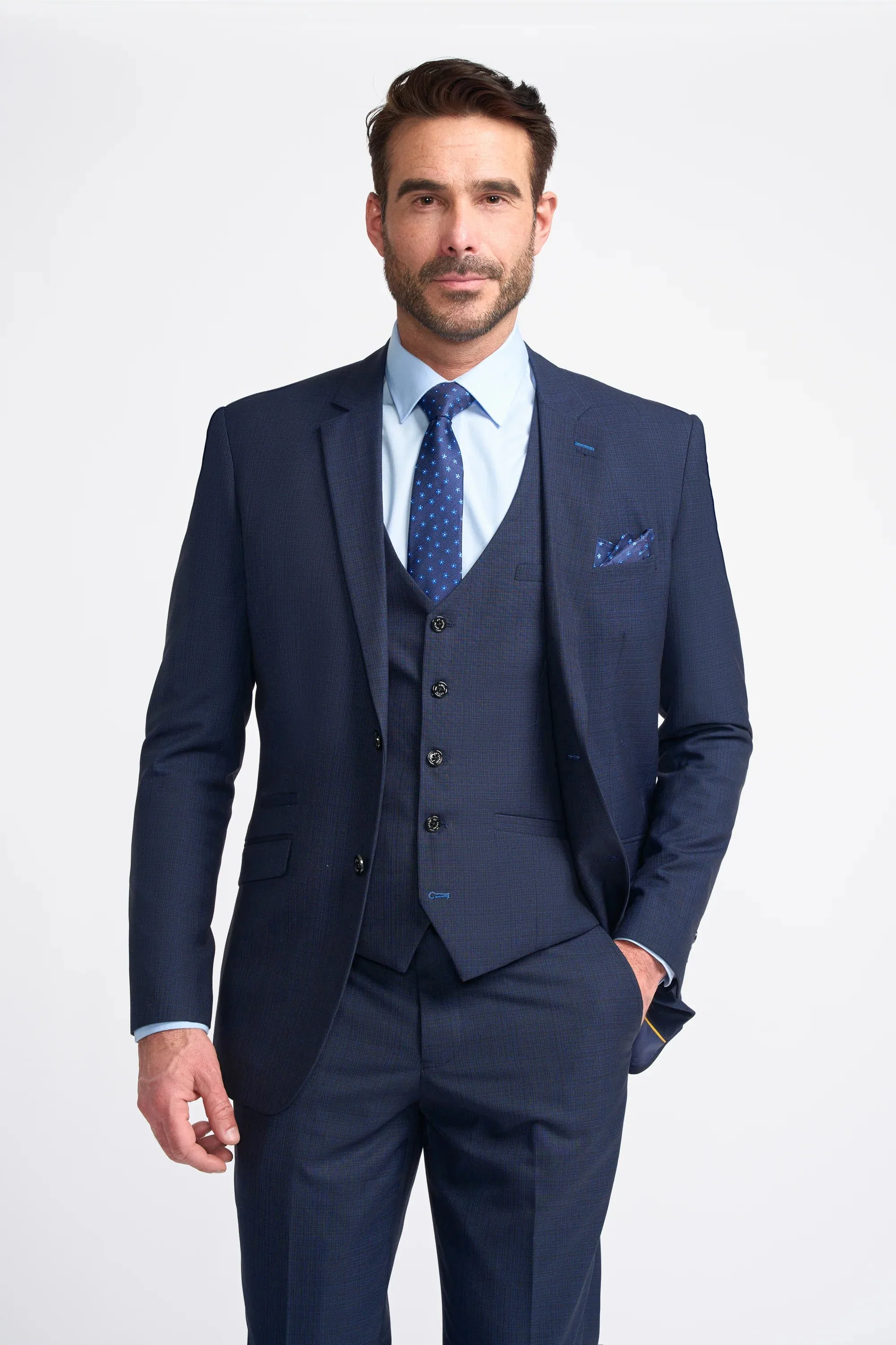 Navy Plain Regular Three Piece Suit sold by House of Cavani product image thumbnail 2
