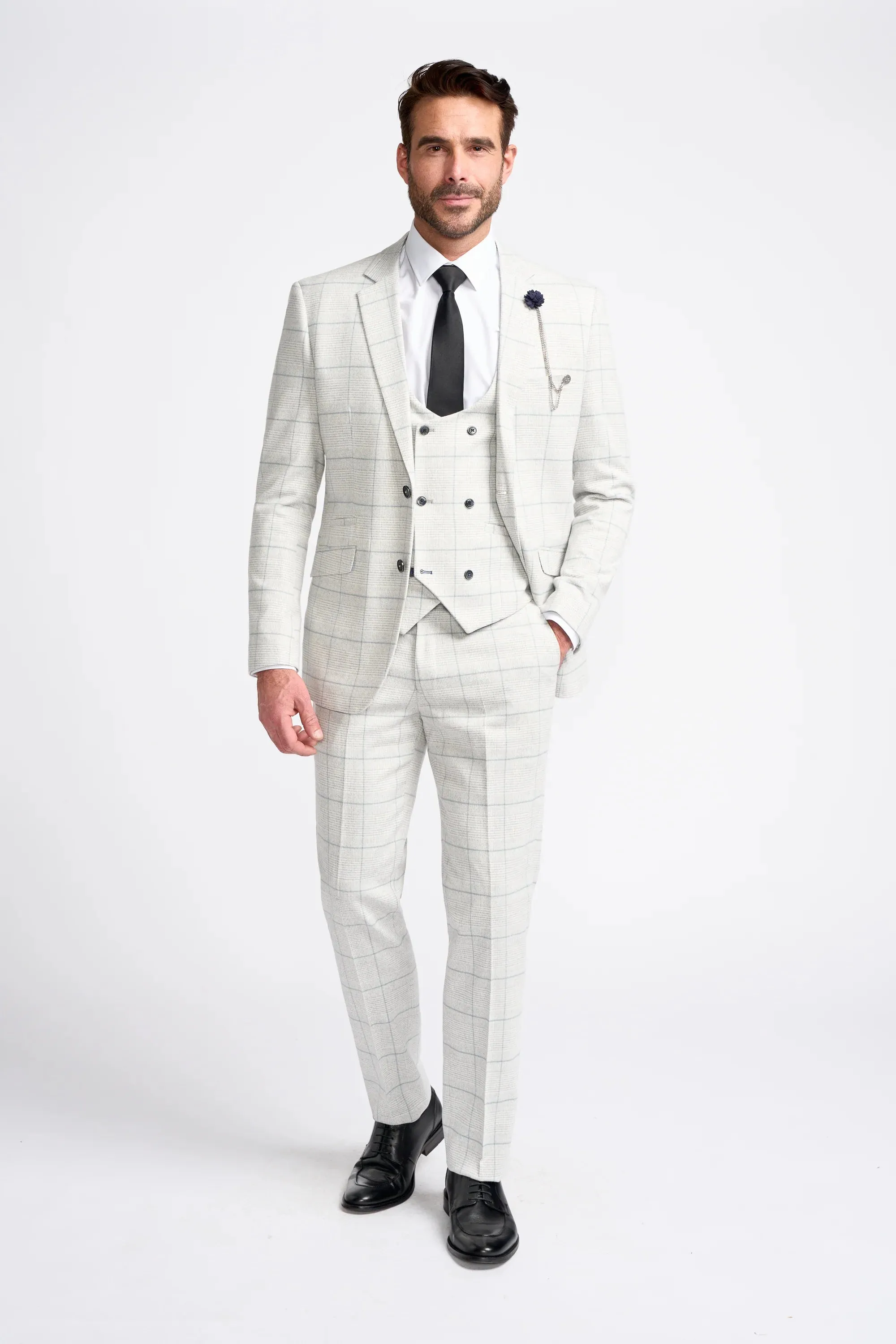 Light Grey Check Three Piece Suit sold by House of Cavani