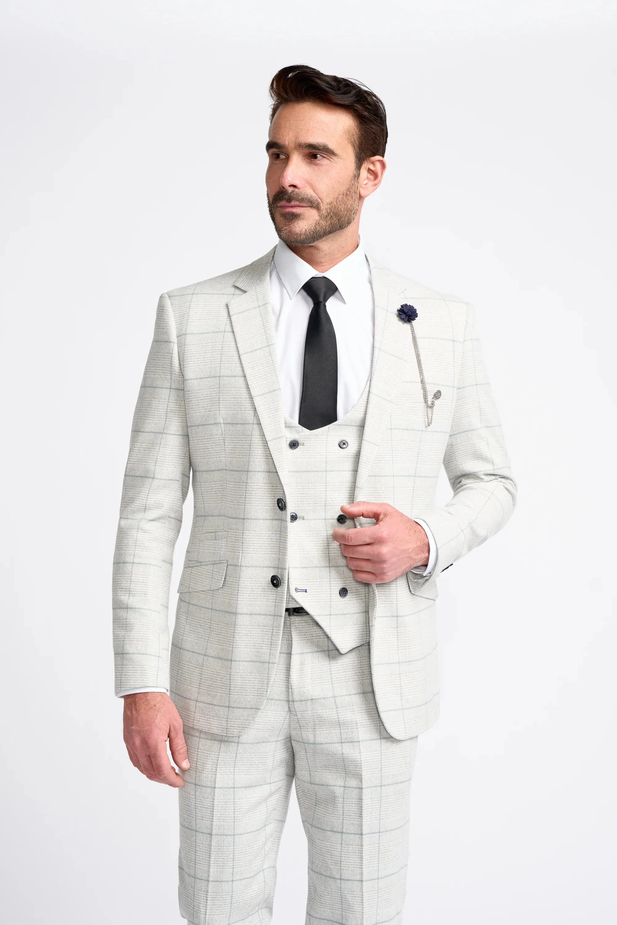 Light Grey Check Three Piece Suit sold by House of Cavani product image thumbnail 2