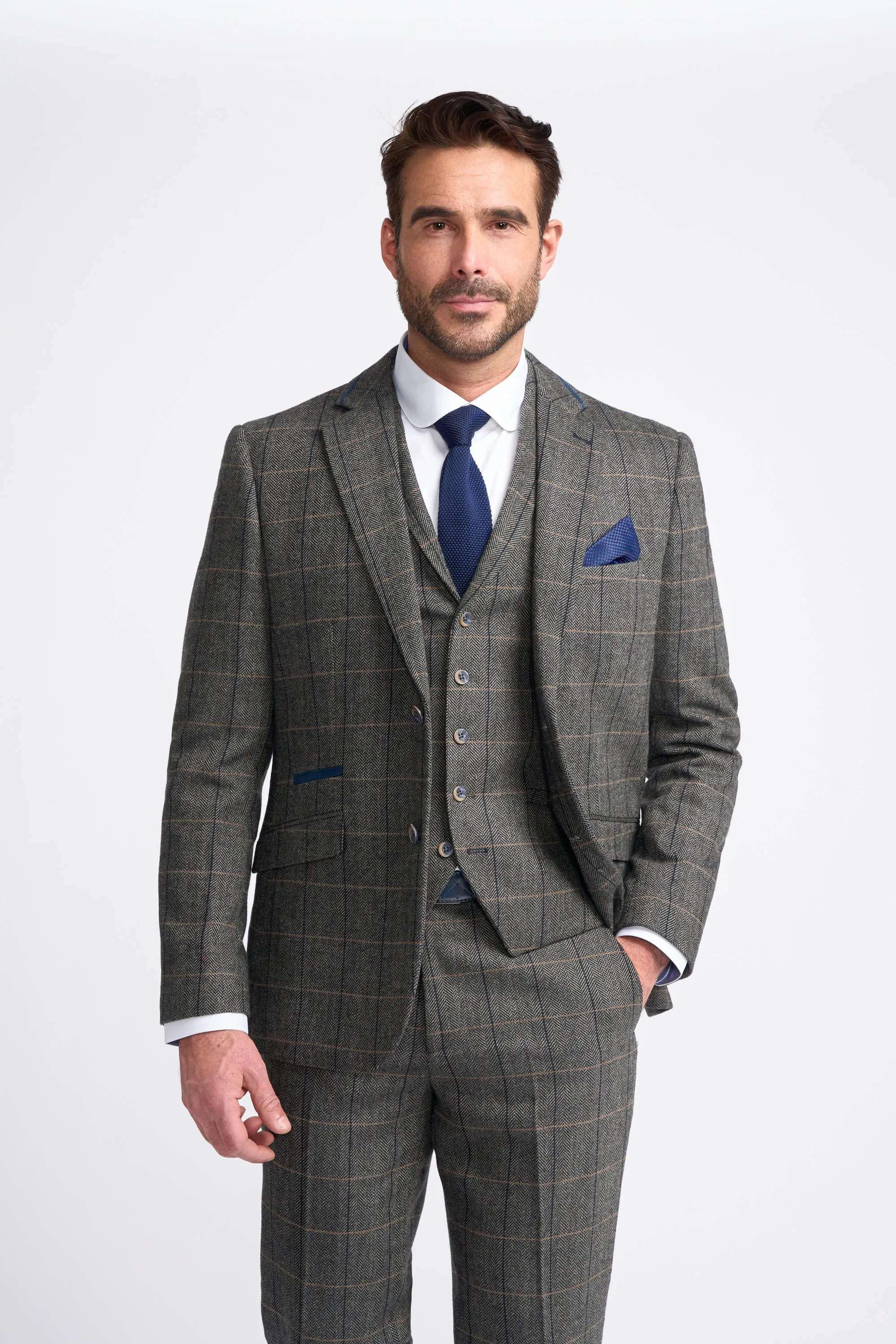 Grey Tweed Check Three Piece Suit sold by House of Cavani product image thumbnail 2