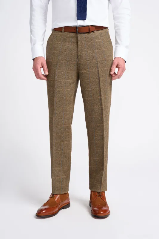 Brown Tweed Check Trousers made by House of Cavani