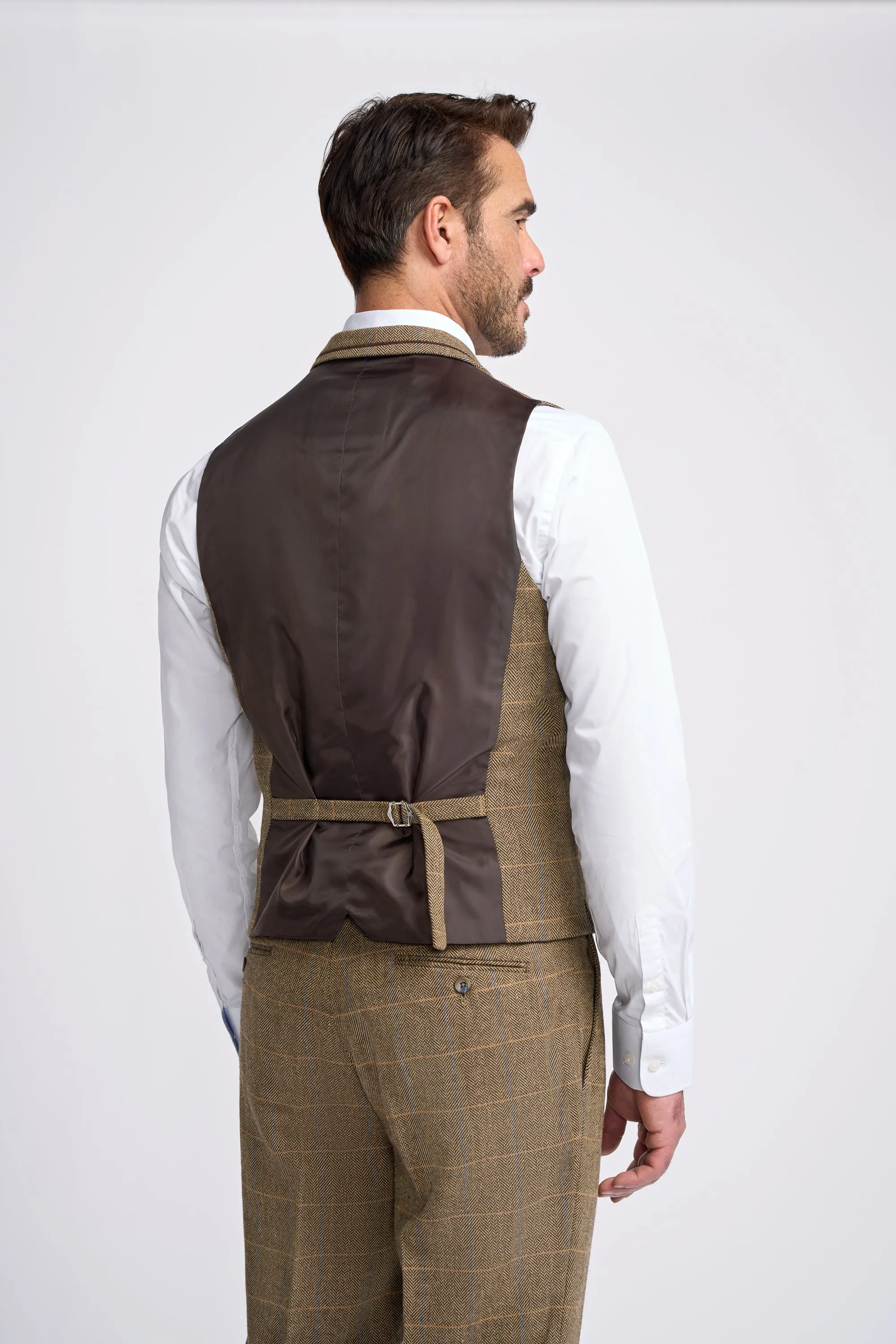 Brown Check Tweed Waistcoat sold by House of Cavani product image thumbnail 4