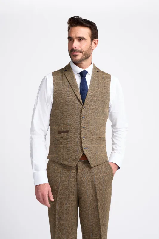 Brown Check Tweed Waistcoat sold by House of Cavani