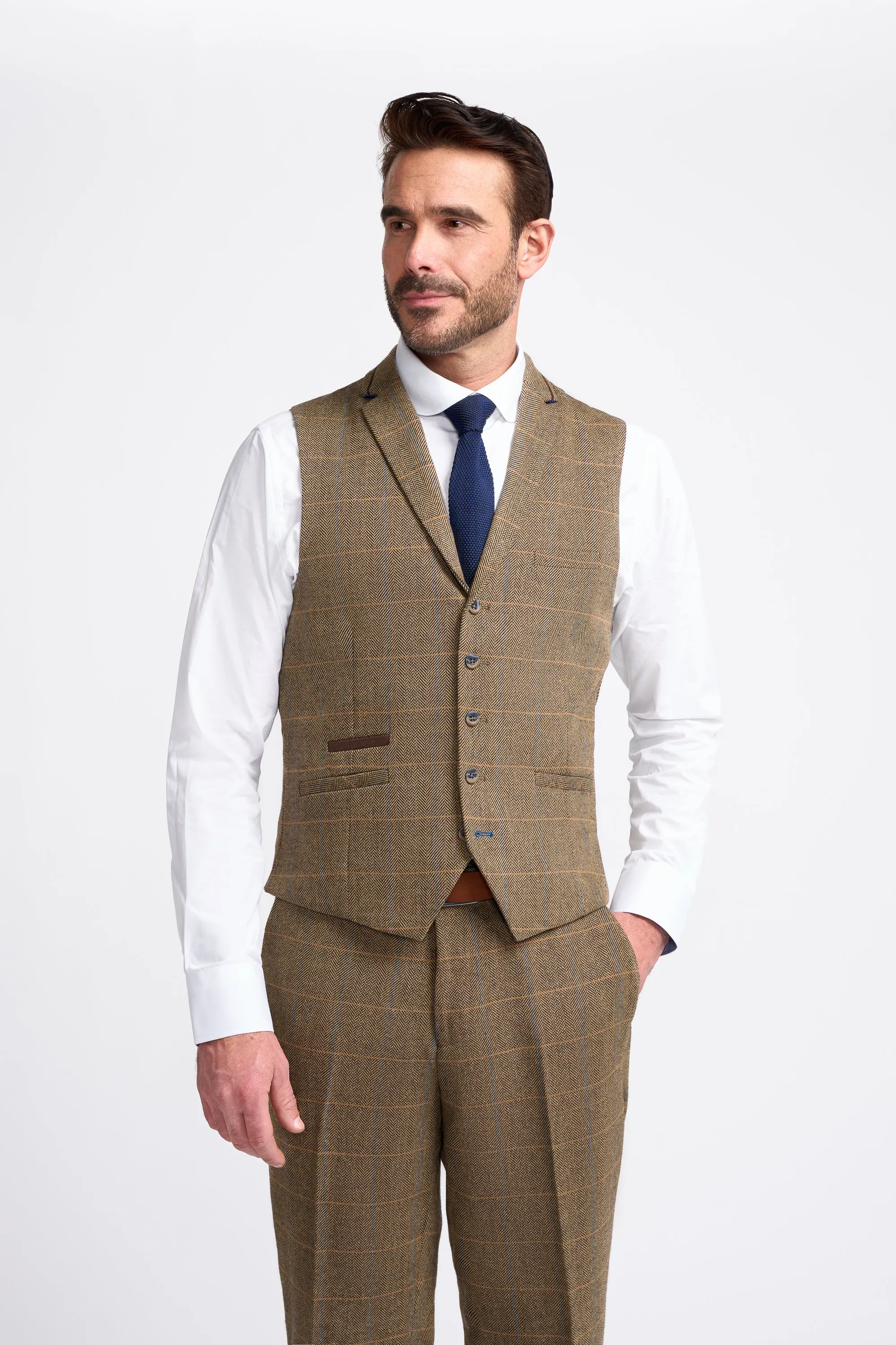 Brown Check Tweed Waistcoat sold by House of Cavani