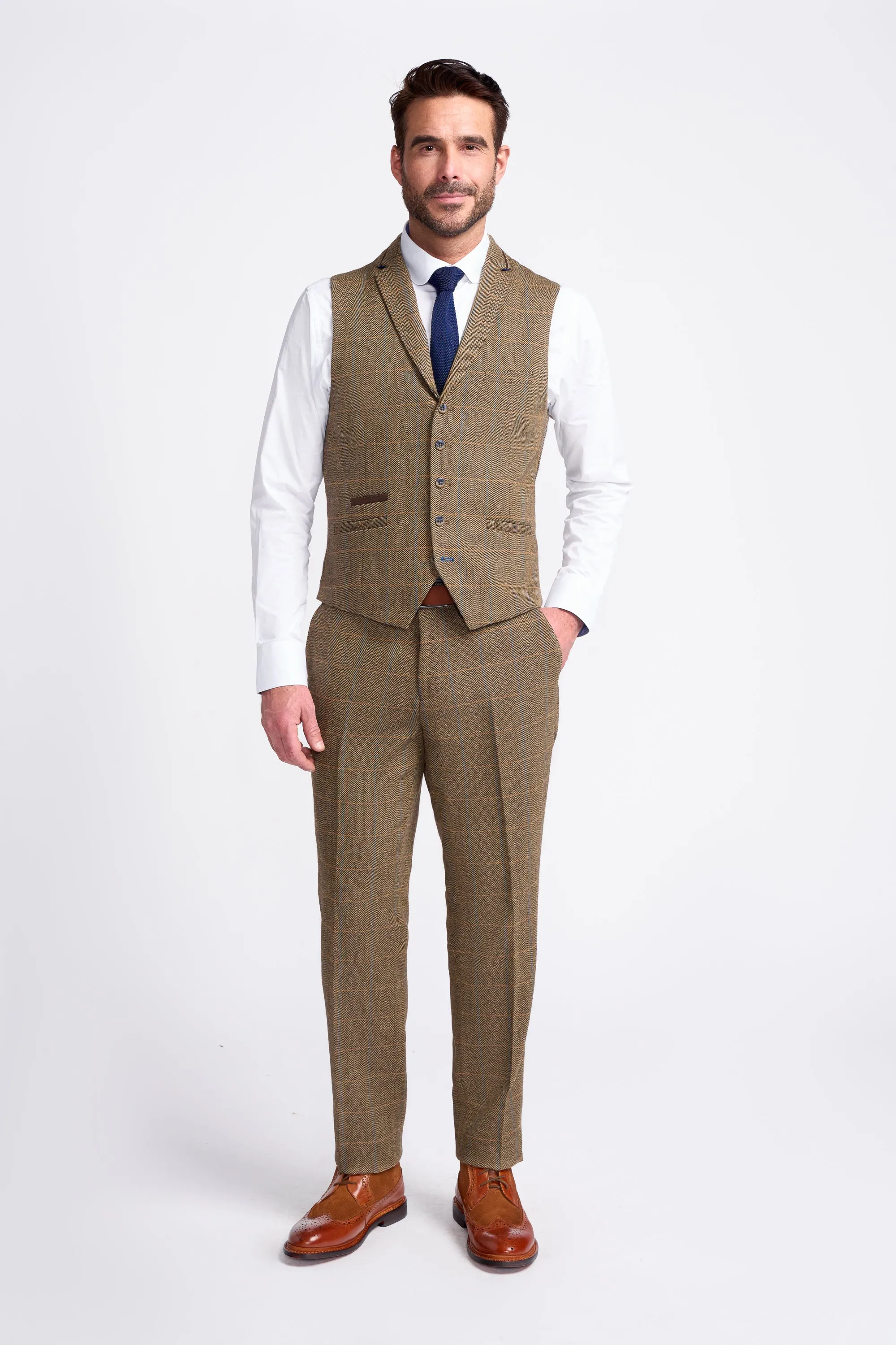 Brown Check Tweed Waistcoat sold by House of Cavani product image thumbnail 2