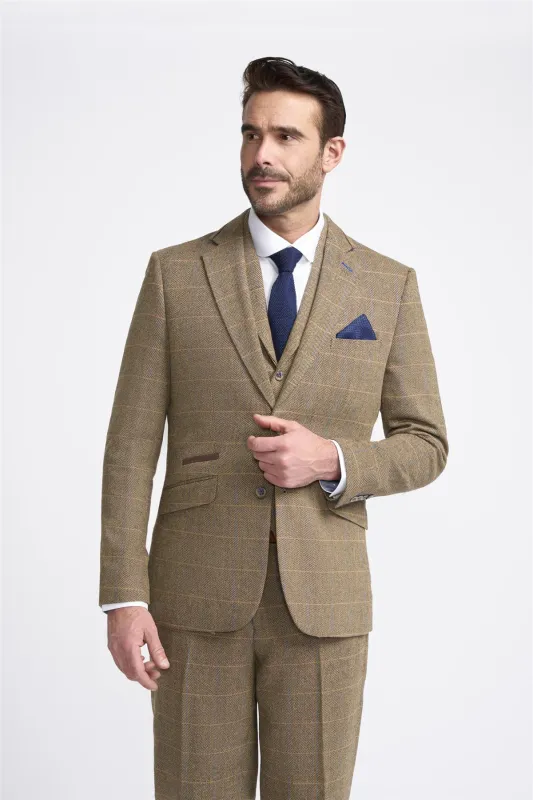 Brown Check Tweed Check Blazer made by House of Cavani