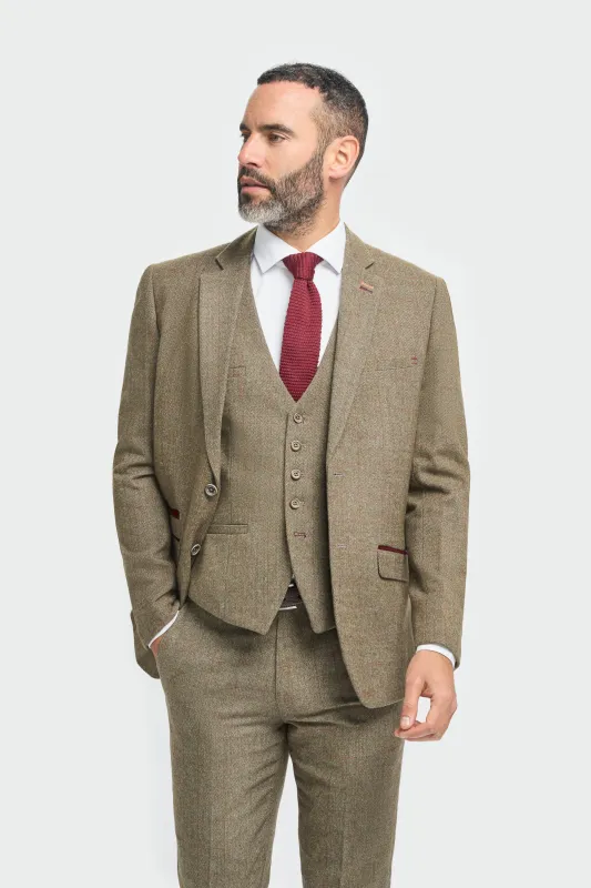 Sage Tweed Check Slim Fit Blazer sold by House of Cavani
