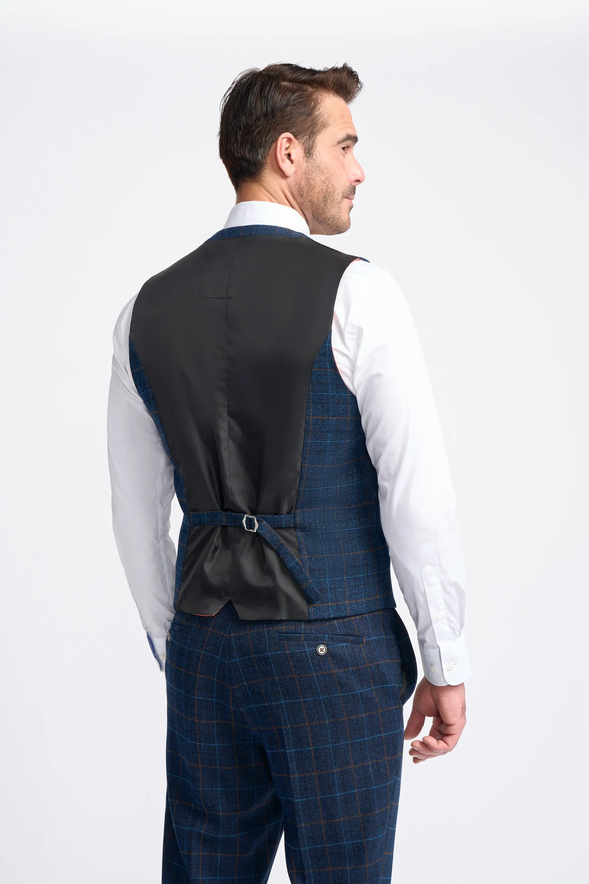 Navy Blue Check Waistcoat sold by House of Cavani product image thumbnail 3