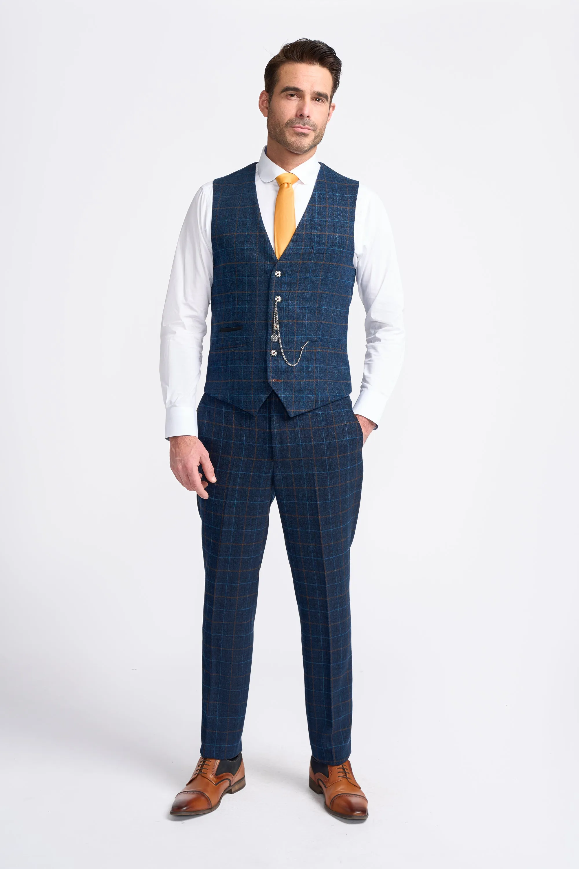 Navy Blue Check Waistcoat sold by House of Cavani product image thumbnail 2