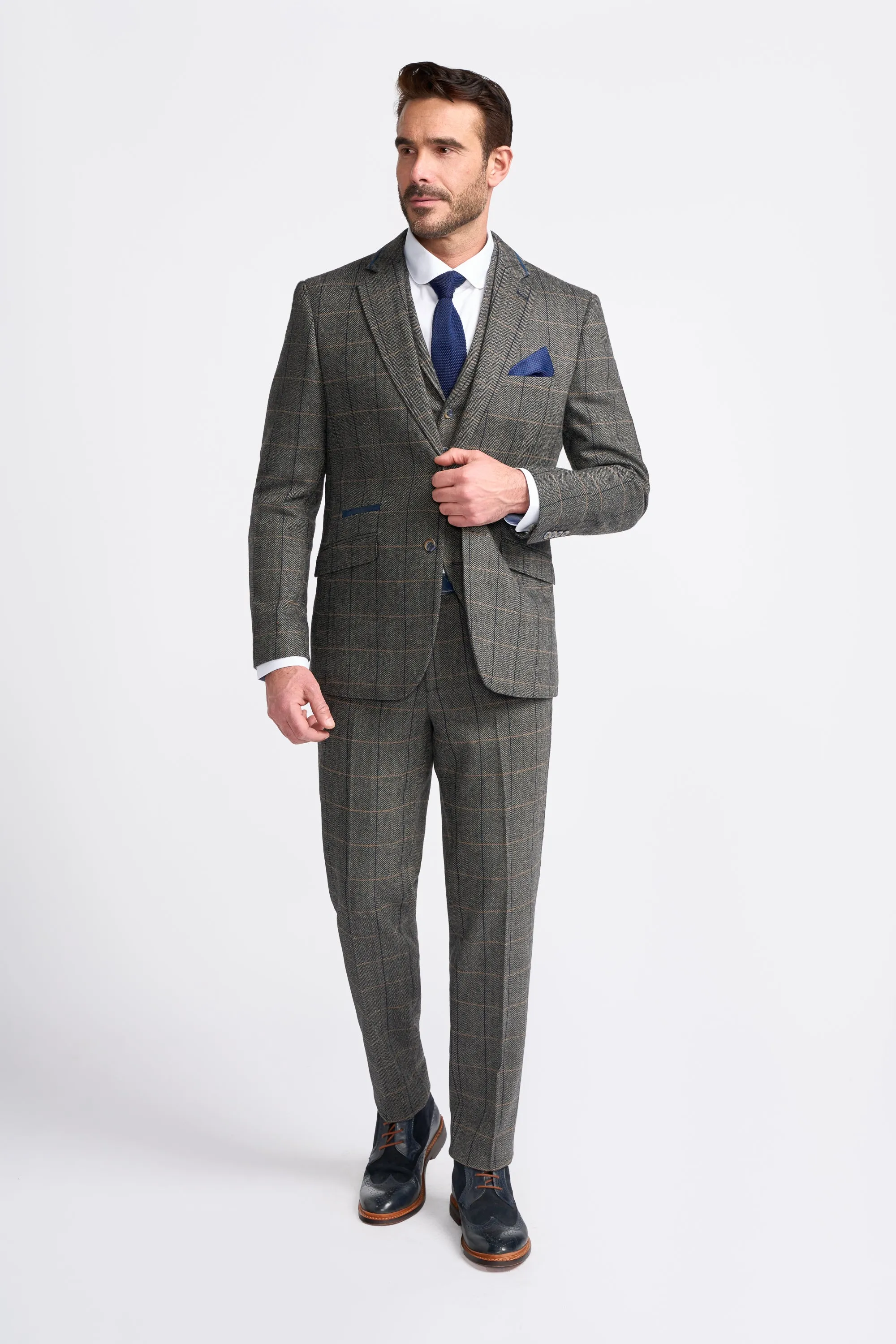 Grey Short Tweed Three Piece Suit sold by House of Cavani