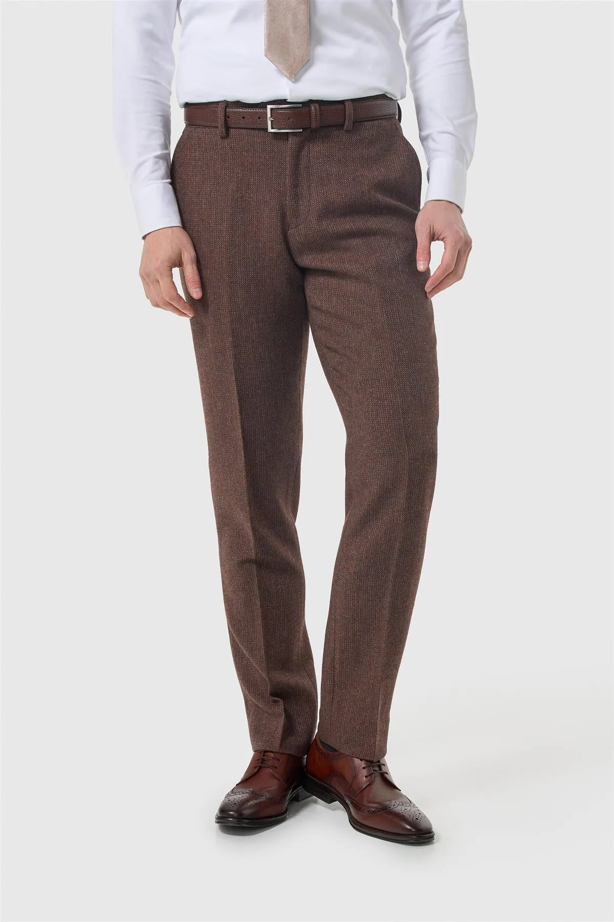 Thomas Dark Mahogany Tweed Trousers sold by House of Cavani