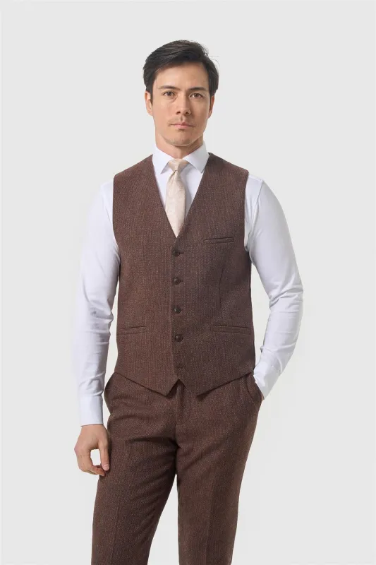 Thomas Dark Mahogany Tweed Waistcoat made by House of Cavani