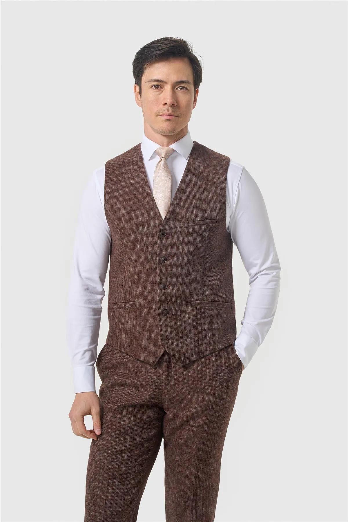 Thomas Dark Mahogany Tweed Waistcoat sold by House of Cavani