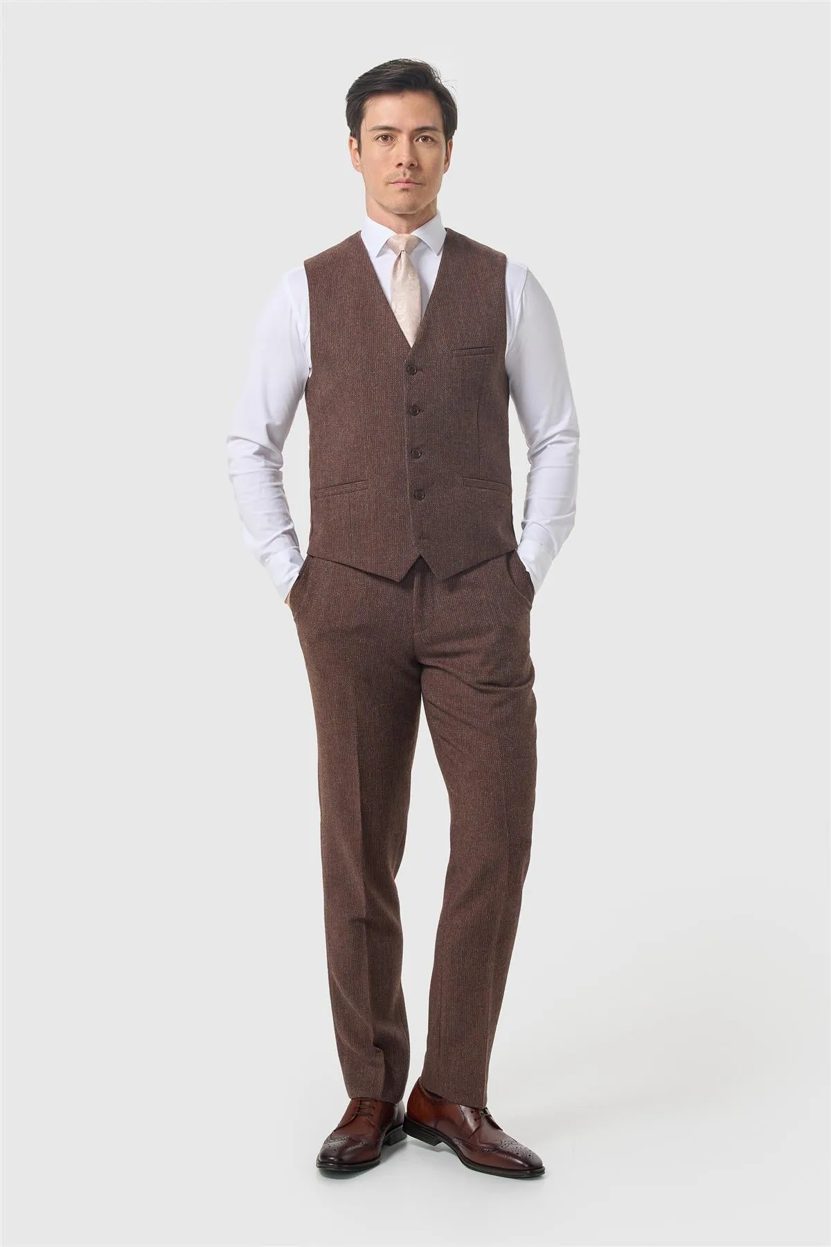 Thomas Dark Mahogany Tweed Waistcoat sold by House of Cavani product image thumbnail 2