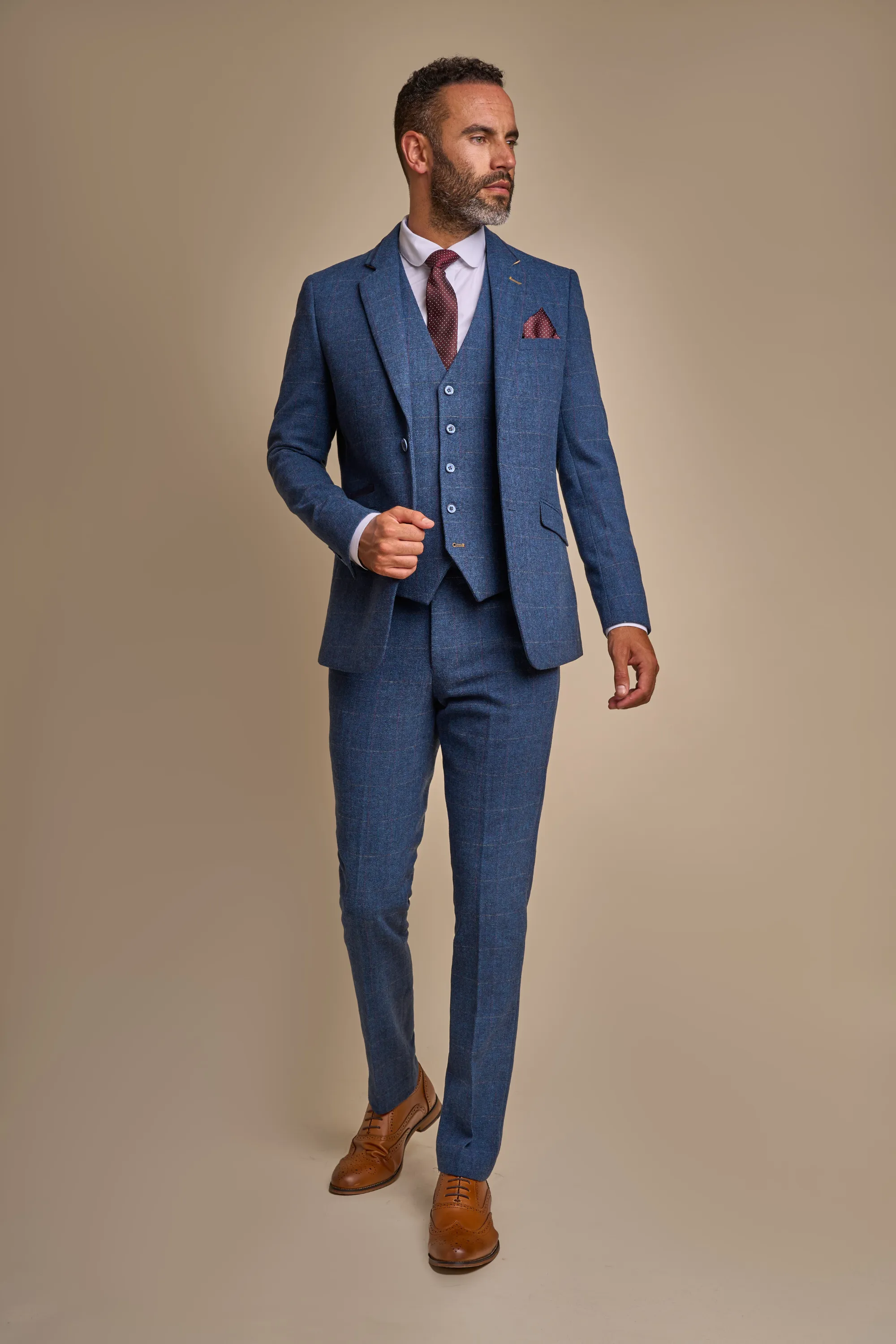 Carnegi Navy Regular Tweed Three Piece Suit sold by House of Cavani