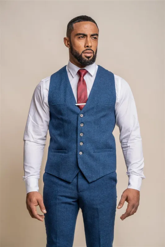 Orson Blue Tweed Waistcoat sold by House of Cavani