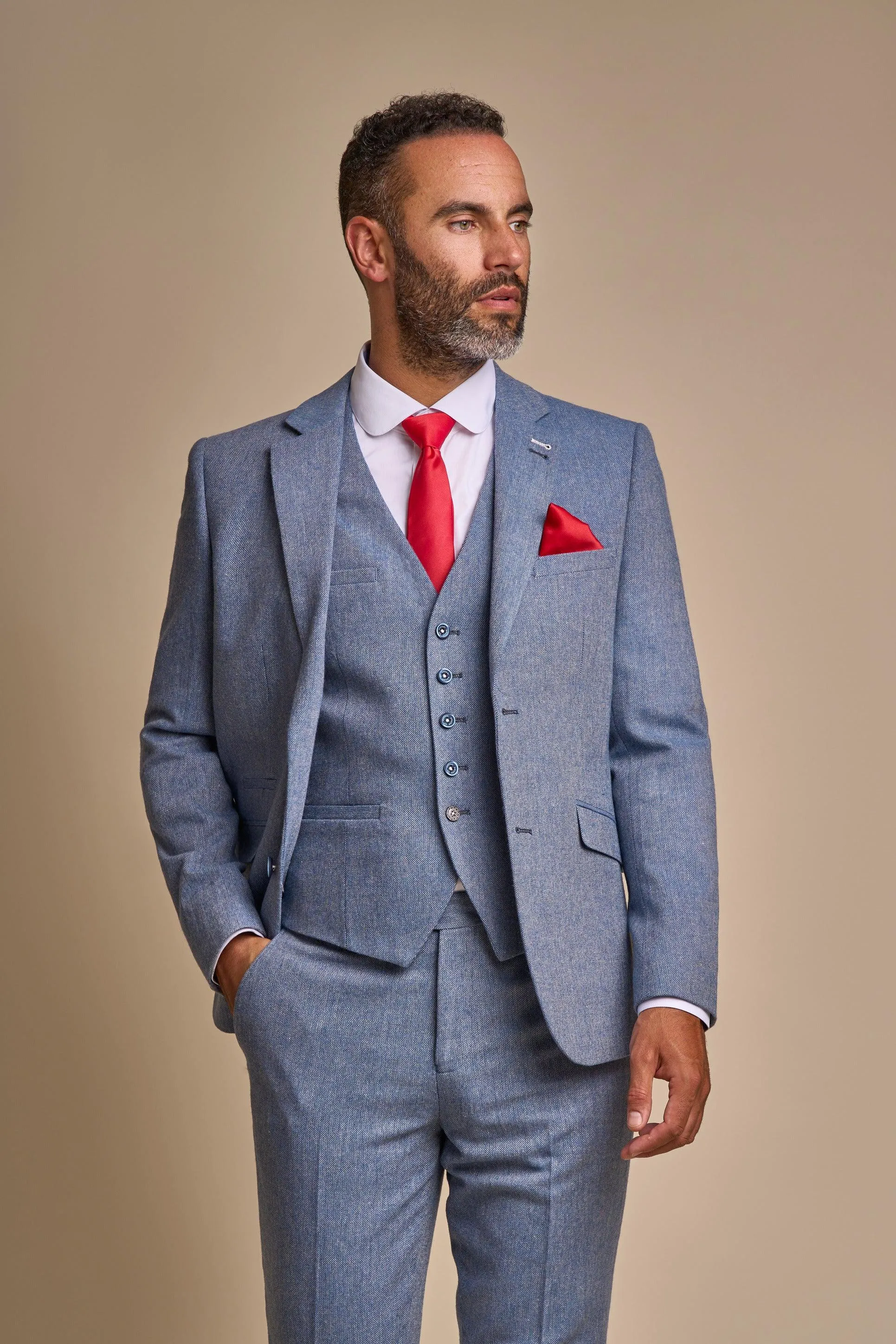 Wells Blue Tweed Slim Fit Three Piece Suit sold by House of Cavani product image thumbnail 2