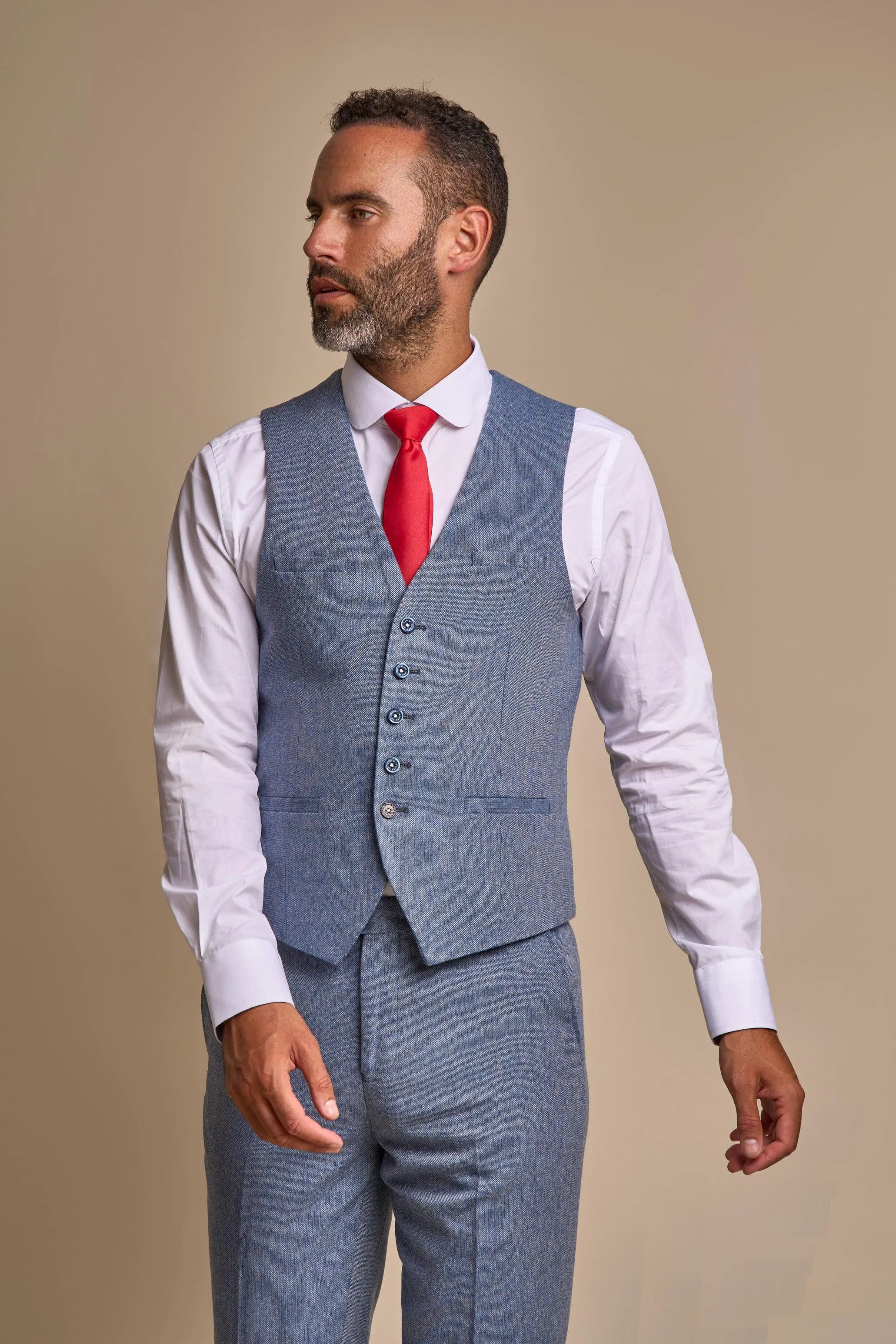 Wells Blue Tweed Slim Fit Three Piece Suit sold by House of Cavani product image thumbnail 5