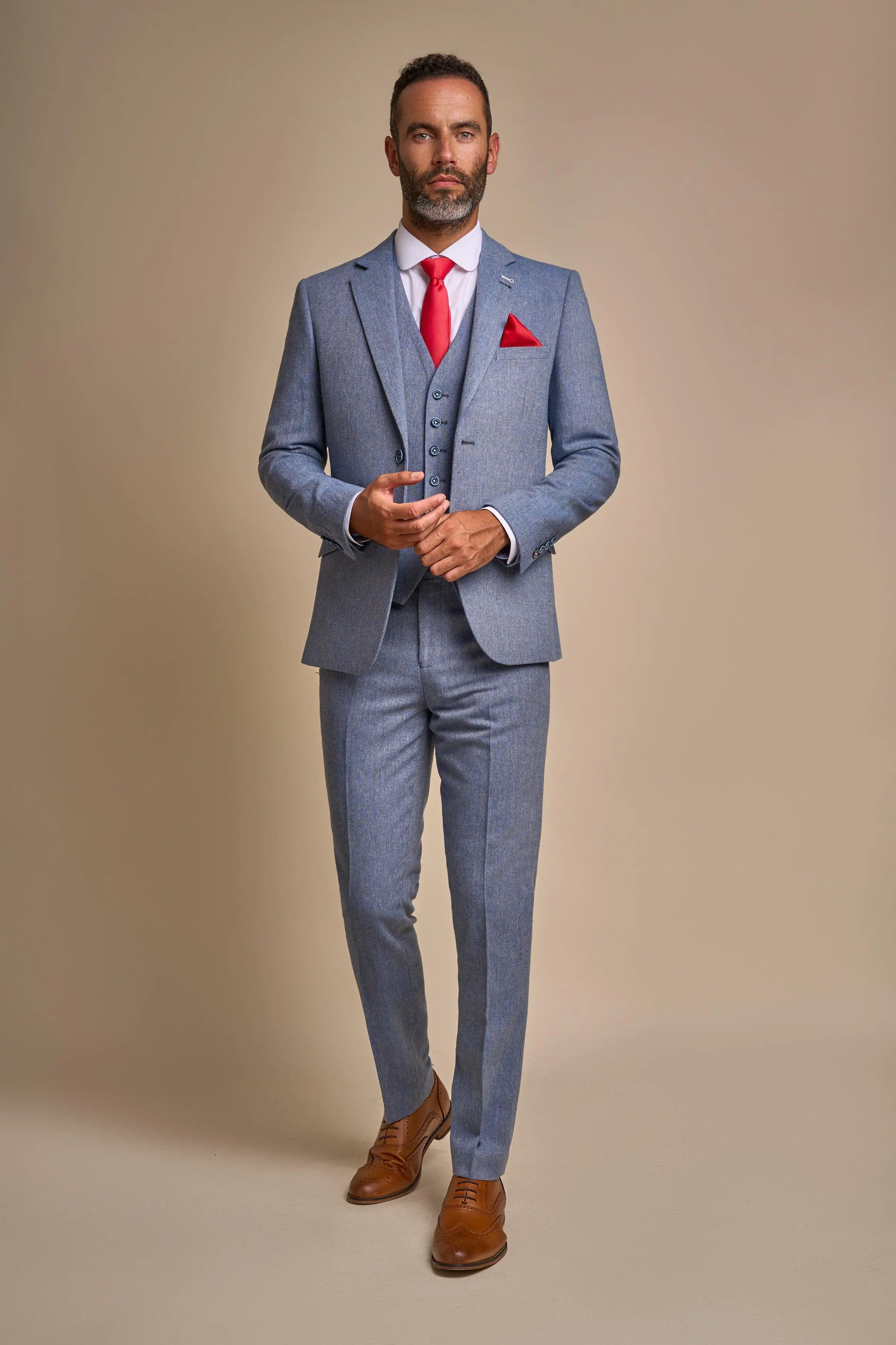 Wells Blue Tweed Slim Fit Three Piece Suit sold by House of Cavani