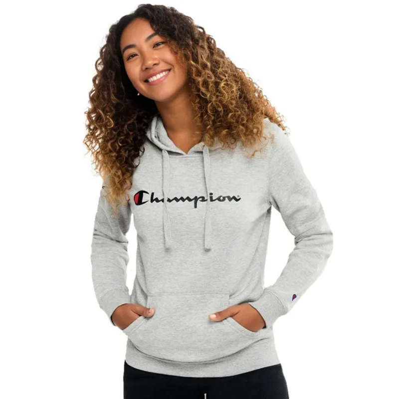 CHAMPION WOMEN'S SCRIPT OXFORD HEATHER GREY HOODIE sold by INSPORT