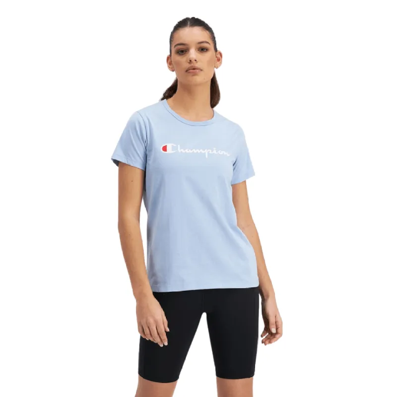 CHAMPION WOMEN'S SCRIPT SHORT BLUE SLEEVE TEE made by Champion