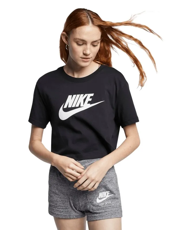 NIKE WOMEN'S SPORTSWEAR ESSENTIAL BLACK CROPPED TEE sold by INSPORT