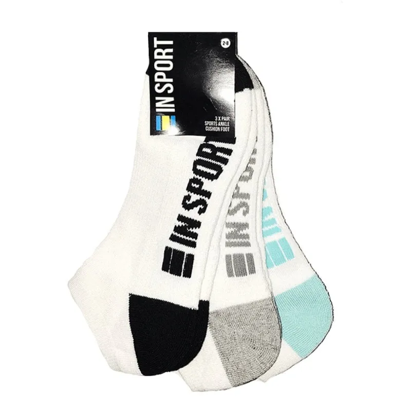 INSPORT WOMEN'S 3 PACK ANKLE WHITE SOCKS SIZES 2-8 sold by INSPORT