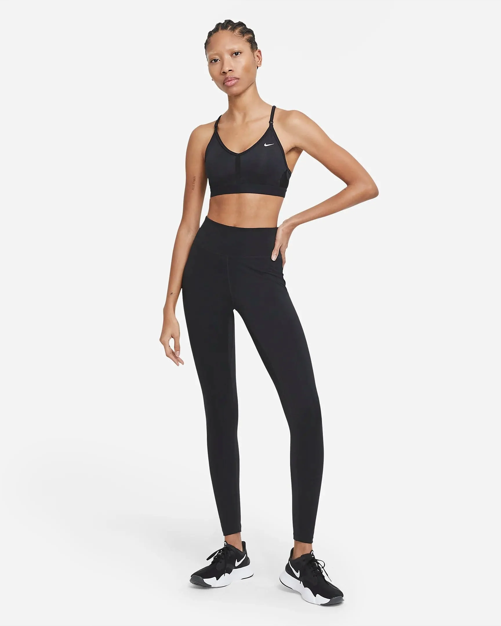 NIKE WOMEN'S DRI-FIT INDY LIGHT-SUPPORT PADDED V-NECK BLACK SPORTS BRA sold by INSPORT product image thumbnail 5
