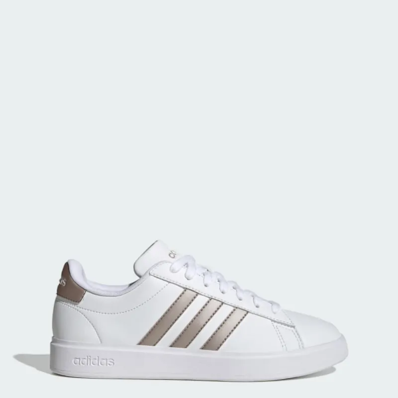 ADIDAS WOMEN'S GRAND COURT WHITE/METALLIC SILVER SNEAKER SHOES sold by INSPORT
