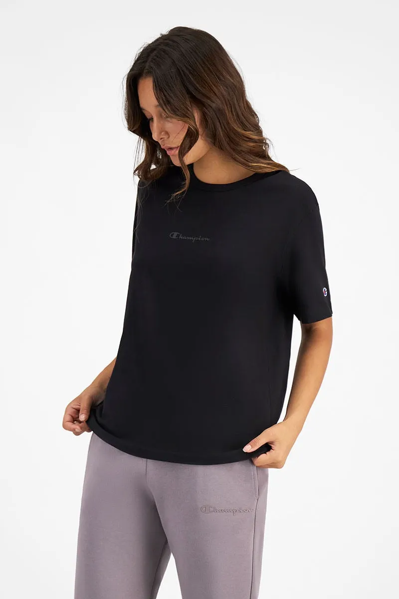 CHAMPION WOMEN'S SCRIPT TONAL BLACK TEE sold by INSPORT product image thumbnail 3