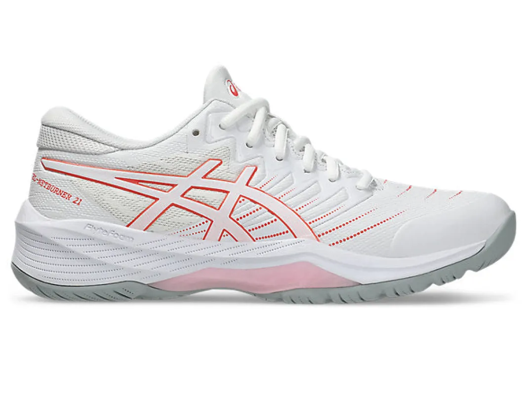 ASICS WOMEN'S NETBURNER 21 WHITE/PAPAYA NETBALL SHOES sold by INSPORT