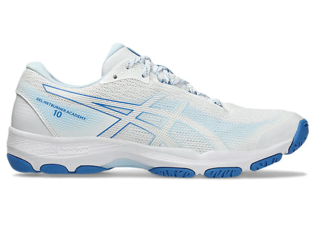 ASICS WOMEN'S GEL-NETBURNER ACADEMY 10 WHITE/BLUE NETBALL SHOES sold by INSPORT