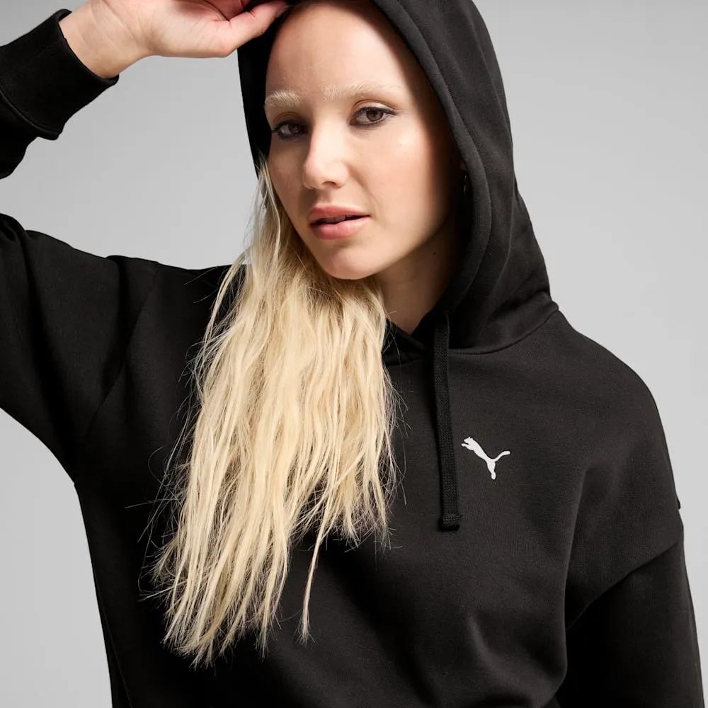 PUMA WOMEN'S ESSENTIALS SMALL LOGO RELAXED FLEECE BLACK HOODIE sold by INSPORT product image thumbnail 3