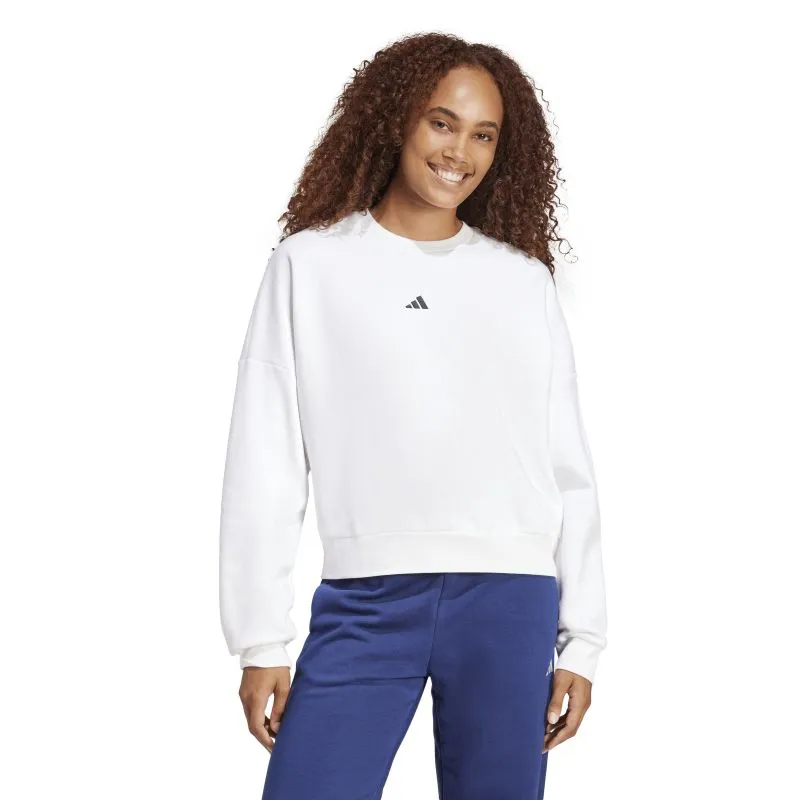 ADIDAS WOMEN'S SMALL LOGO FEELCOZY FLEECE CREW WHITE SWEATSHIRT sold by INSPORT