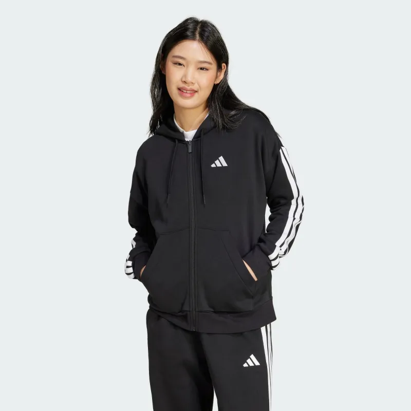 ADIDAS WOMEN'S 3-STRIPES FLEECE FULL ZIP BLACK JACKET sold by INSPORT