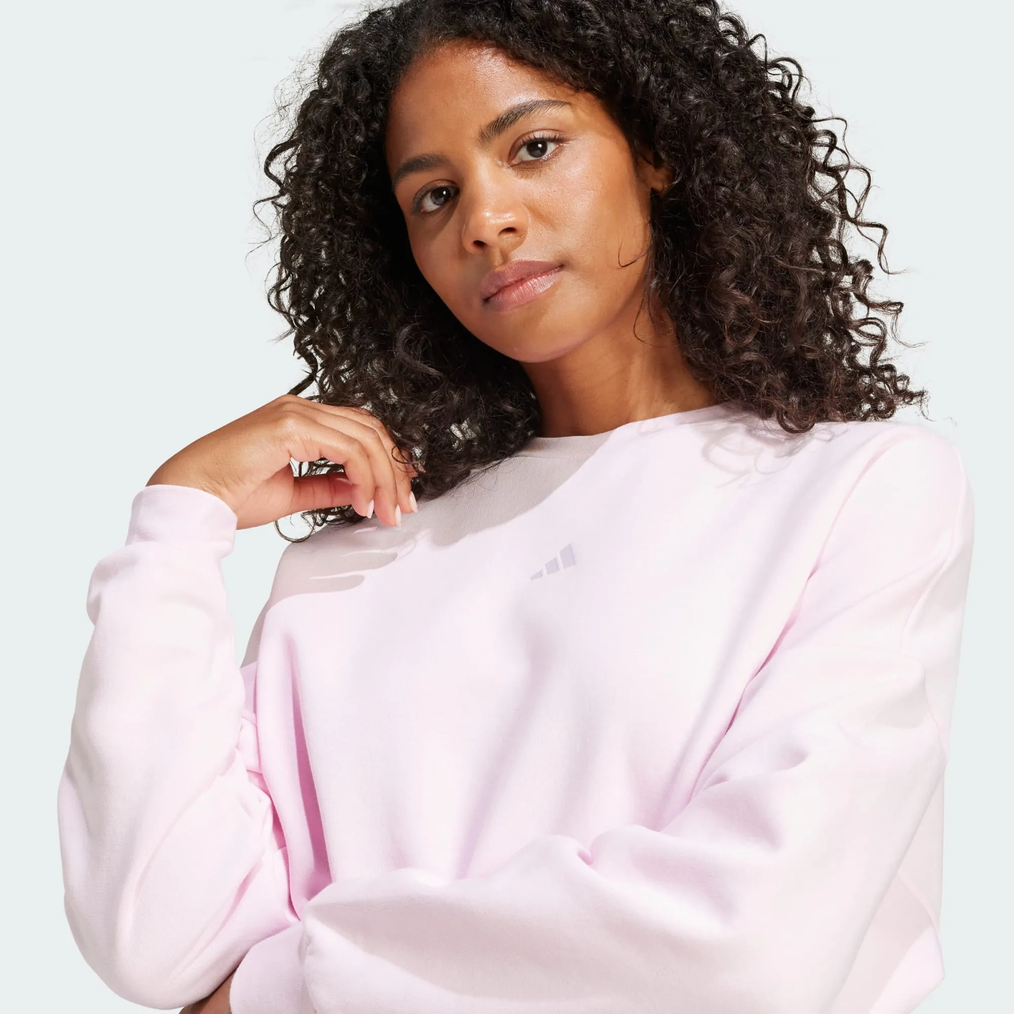 Adidas Women's Small Logo Feelcozy Fleece Crew Pink Sweatshirt sold by INSPORT product image thumbnail 5