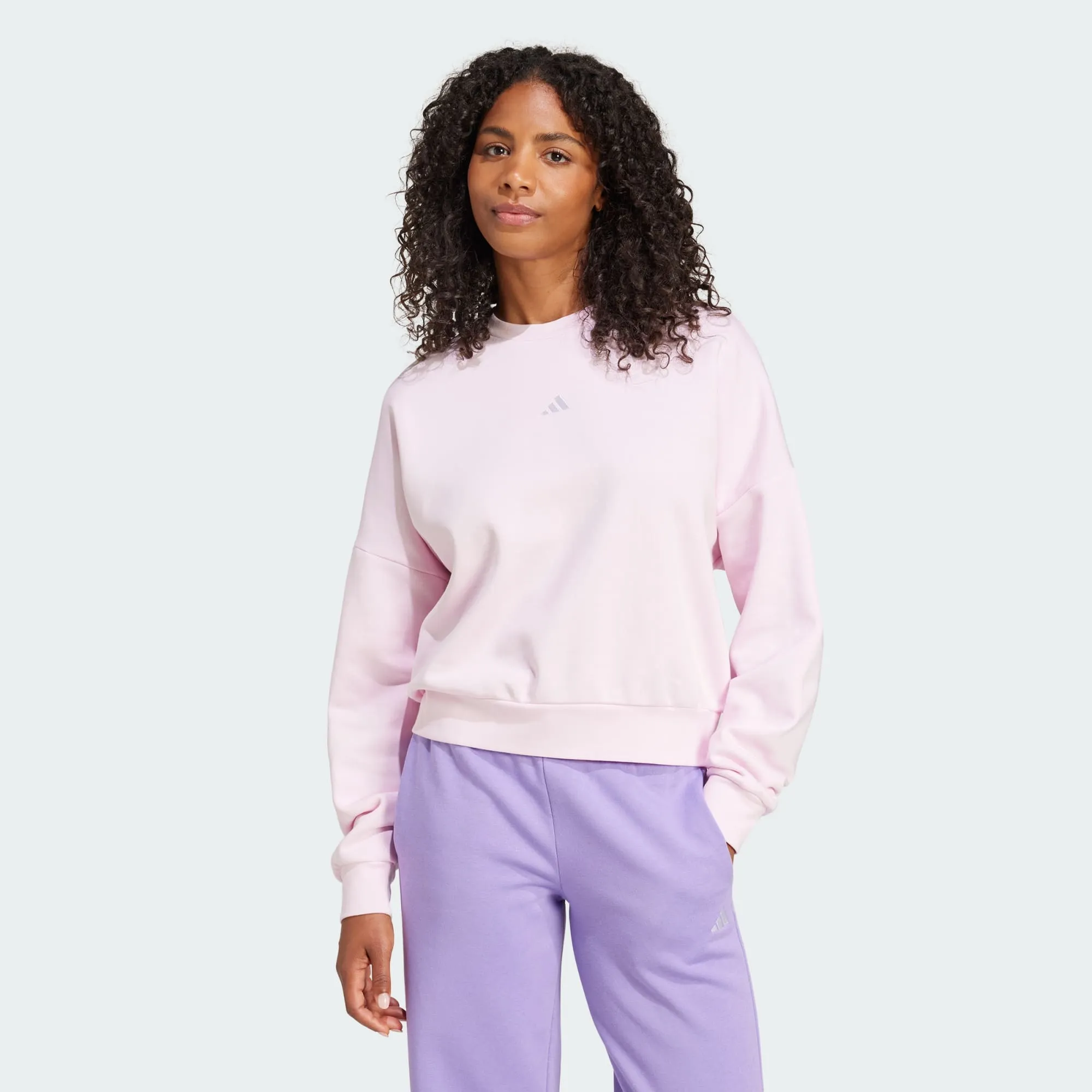 Adidas Women's Small Logo Feelcozy Fleece Crew Pink Sweatshirt sold by INSPORT