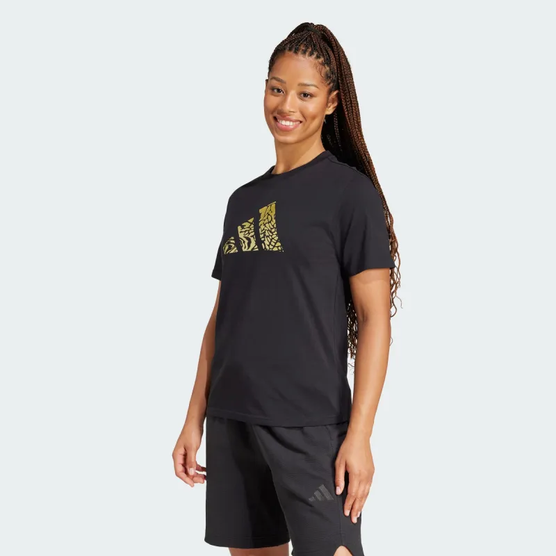 Adidas Women's Tech Metallic Graphic Black/Gold Tee made by Adidas