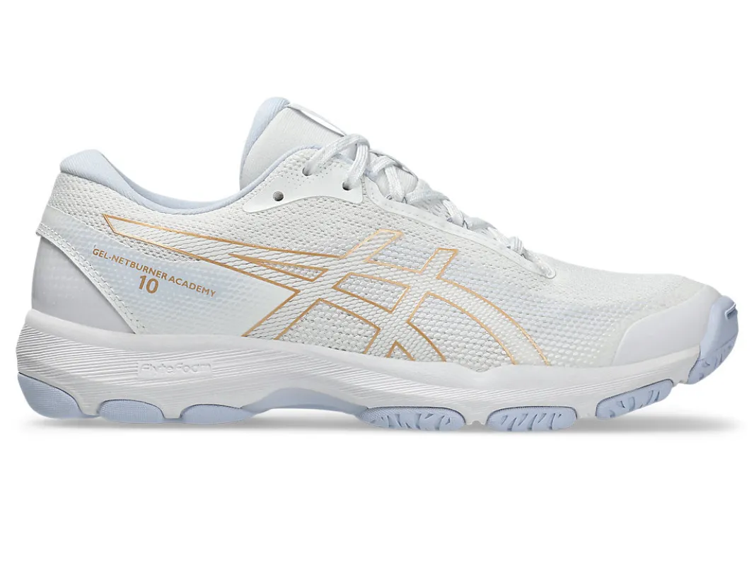 ASICS WOMEN'S NETBURNER ACADEMY 10 WHITE/CHAMPAGNE NETBALL SHOES sold by INSPORT