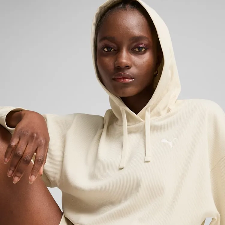 Puma Women's Essentials Elevated Ribbed Cream Hoodie sold by INSPORT product image thumbnail 3