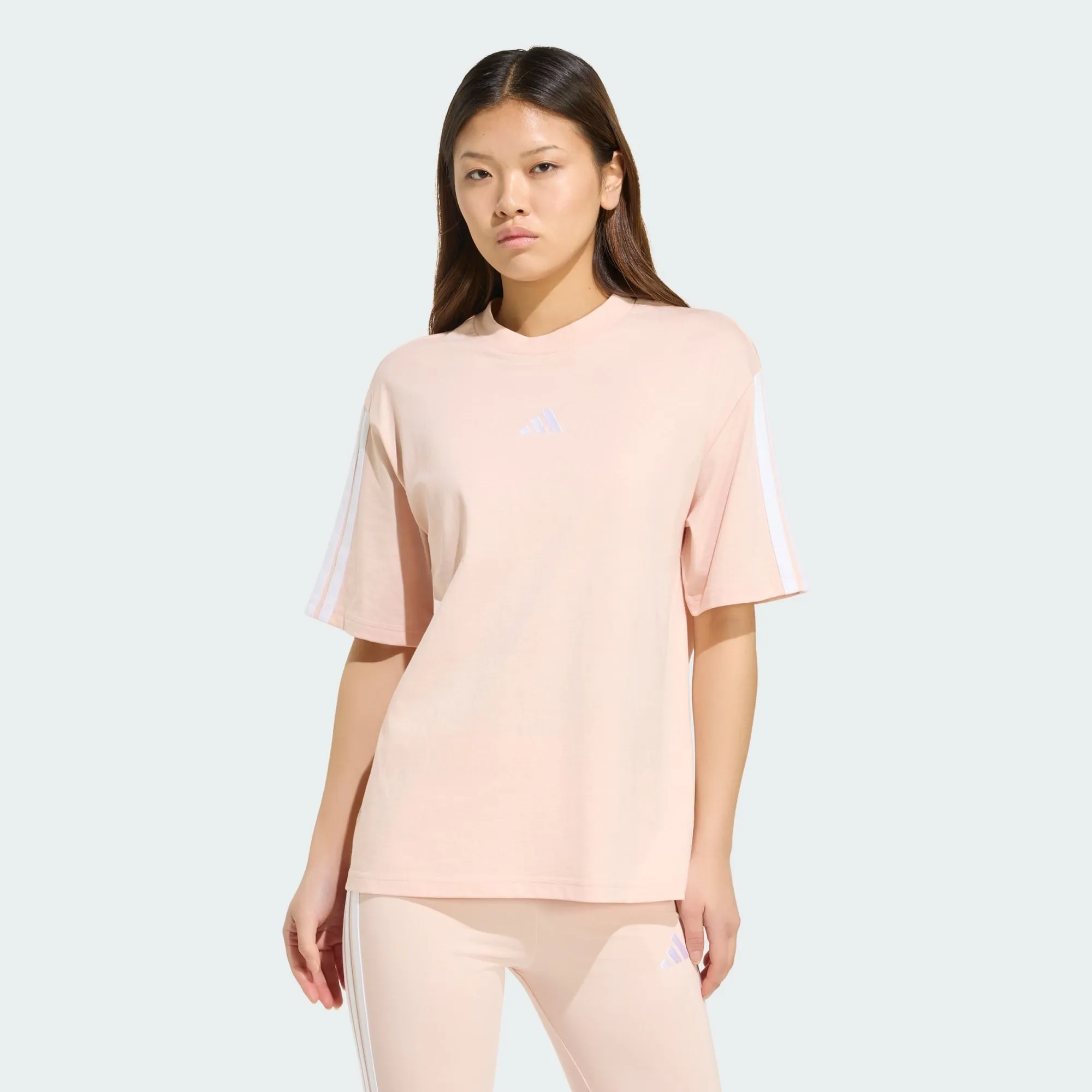 Adidas Women's 3-Stripes Boyfriend Pink Tee sold by INSPORT