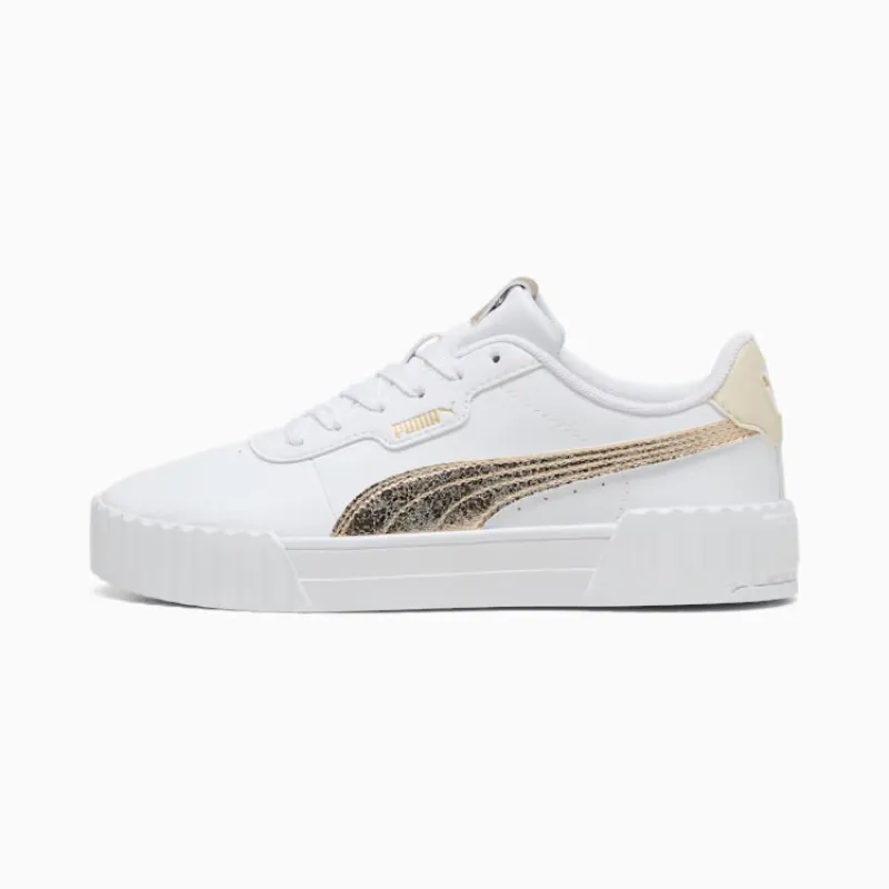 PUMA WOMEN'S CARINA 3.0 WHITE/METALLIC GOLD SNEAKER SHOES made by Puma