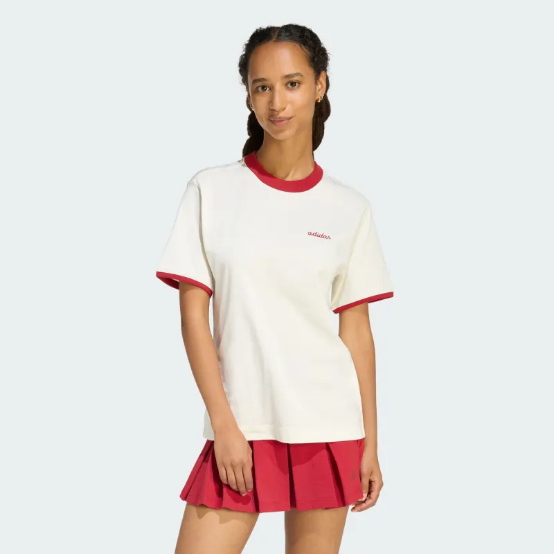 Adidas Women's Colorpop Embroidered Graphic Off White/Maroon Tee made by Adidas