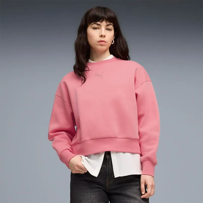 Puma Women's Elevated Oversized Crew Pink Sweatshirt made by Puma