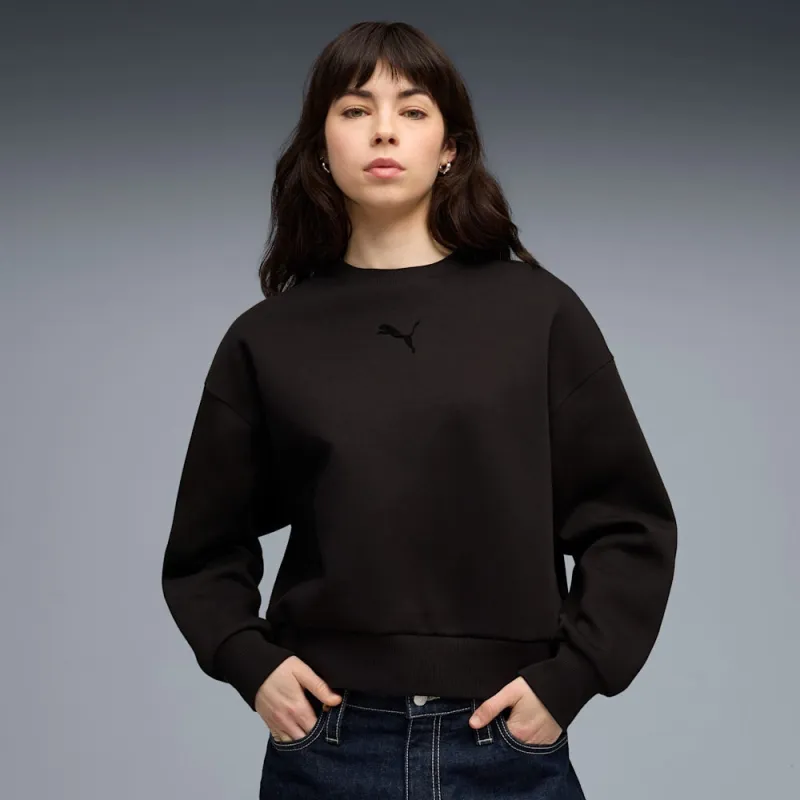 Puma Women's Elevated Oversized Crew Black Sweatshirt made by Puma